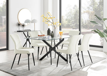 Leonardo Black Leg Glass Dining Table & 6 Nora Black Leg Chairs