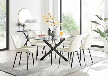 Leonardo Black Leg Glass Dining Table & 6 Pesaro Black Leg Chairs