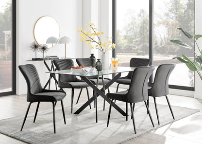 Leonardo Black Leg Glass Dining Table & 6 Nora Black Leg Chairs