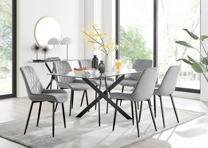 Leonardo Black Leg Glass Dining Table & 6 Pesaro Black Leg Chairs
