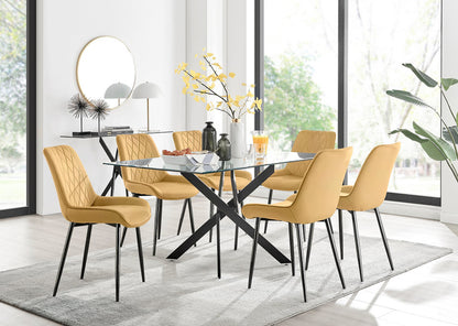 Leonardo Black Leg Glass Dining Table & 6 Pesaro Black Leg Chairs