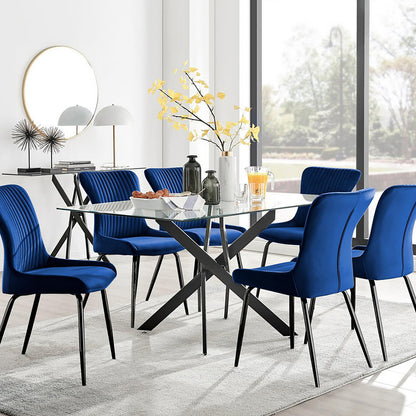 Leonardo Black Leg Glass Dining Table & 6 Nora Black Leg Chairs