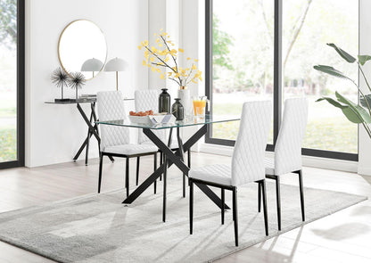 Leonardo Black Leg Glass Dining Table & 4 Milan Black Leg Chairs