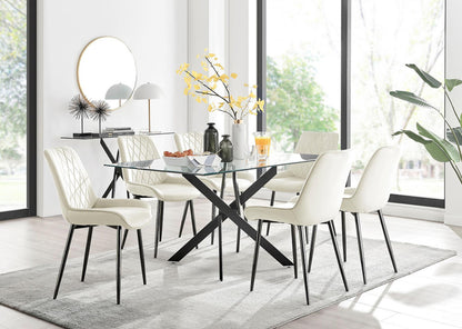 Leonardo Black Leg Glass Dining Table & 6 Pesaro Black Leg Chairs