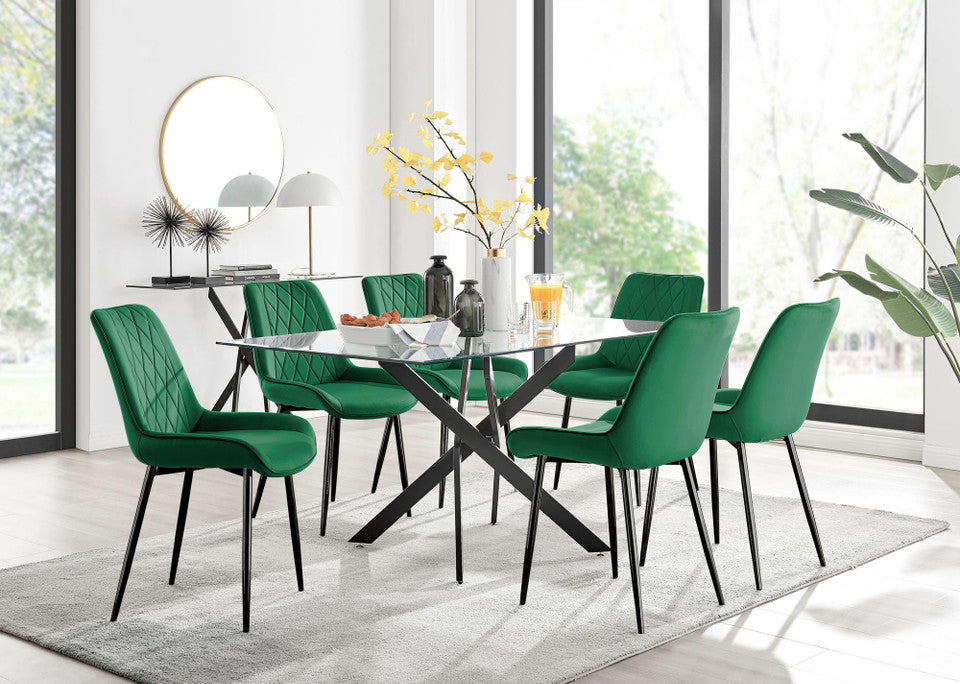 Leonardo Black Leg Glass Dining Table & 6 Pesaro Black Leg Chairs