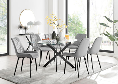 Leonardo Black Leg Glass Dining Table & 6 Pesaro Black Leg Chairs