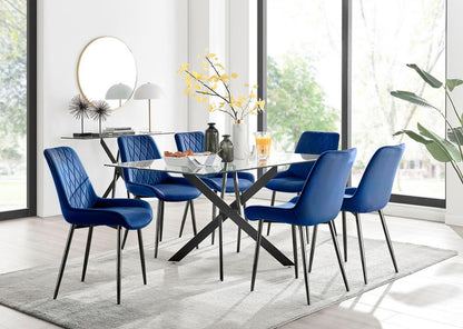 Leonardo Black Leg Glass Dining Table & 6 Pesaro Black Leg Chairs