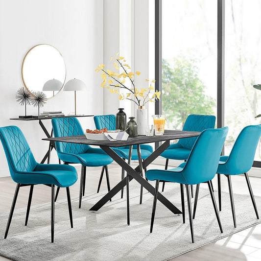 Leonardo Black Leg Glass Dining Table & 6 Pesaro Black Leg Chairs
