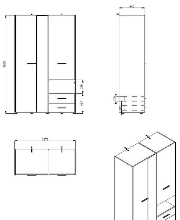 Limone Grey Oak 3 Door Wardrobe