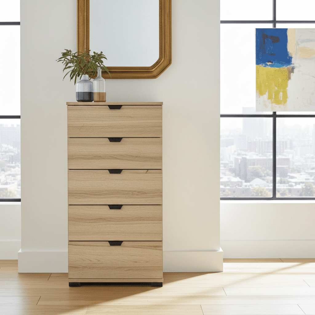 Limone Oak Effect Narrow 5 Drawer Chest