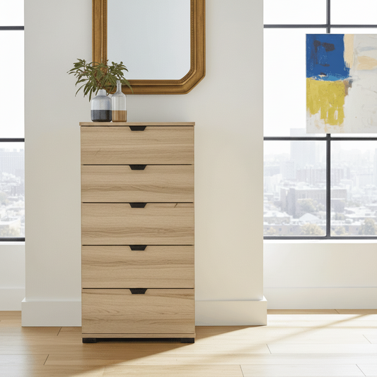 Limone Oak Effect Narrow 5 Drawer Chest