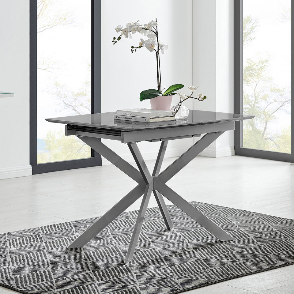 Lira Rectangular White High Gloss and Metal Extending 4-6 Seater Dining Table