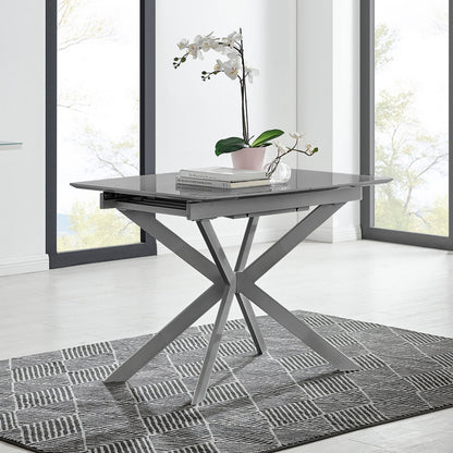 Lira Rectangular White High Gloss and Metal Extending 4-6 Seater Dining Table