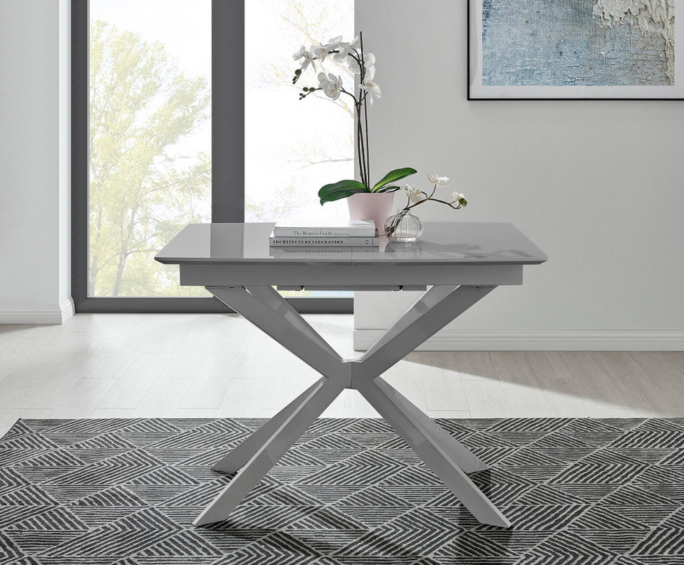 Lira Rectangular White High Gloss and Metal Extending 4-6 Seater Dining Table