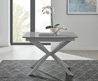 Lira Rectangular White High Gloss and Metal Extending 4-6 Seater Dining Table