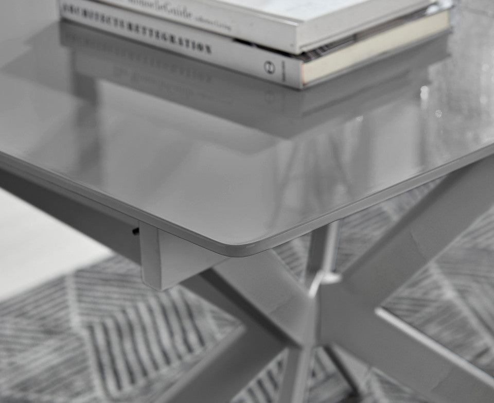 Lira Rectangular White High Gloss and Metal Extending 4-6 Seater Dining Table