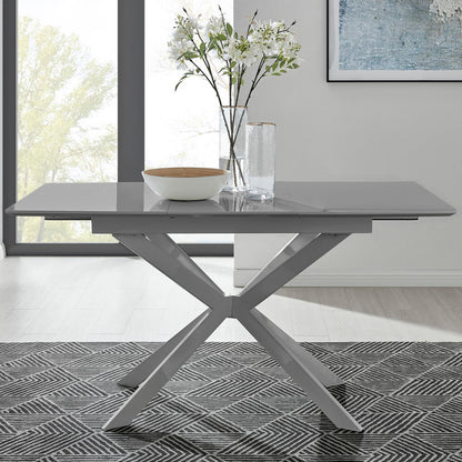 Lira Rectangular White High Gloss and Metal Extending 4-6 Seater Dining Table