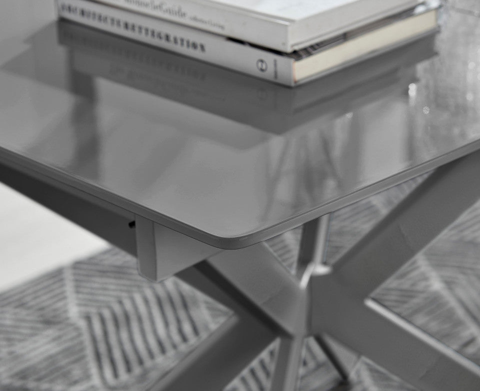 Lira Rectangular White High Gloss and Metal Extending 6 Seater Dining Table