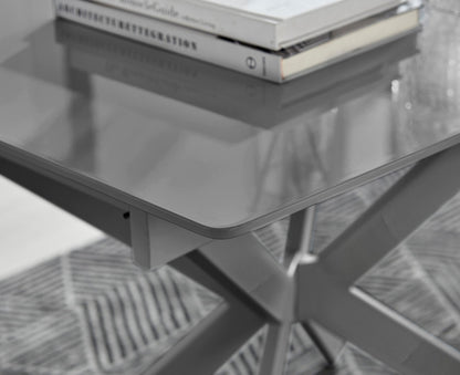 Lira Rectangular White High Gloss and Metal Extending 6 Seater Dining Table