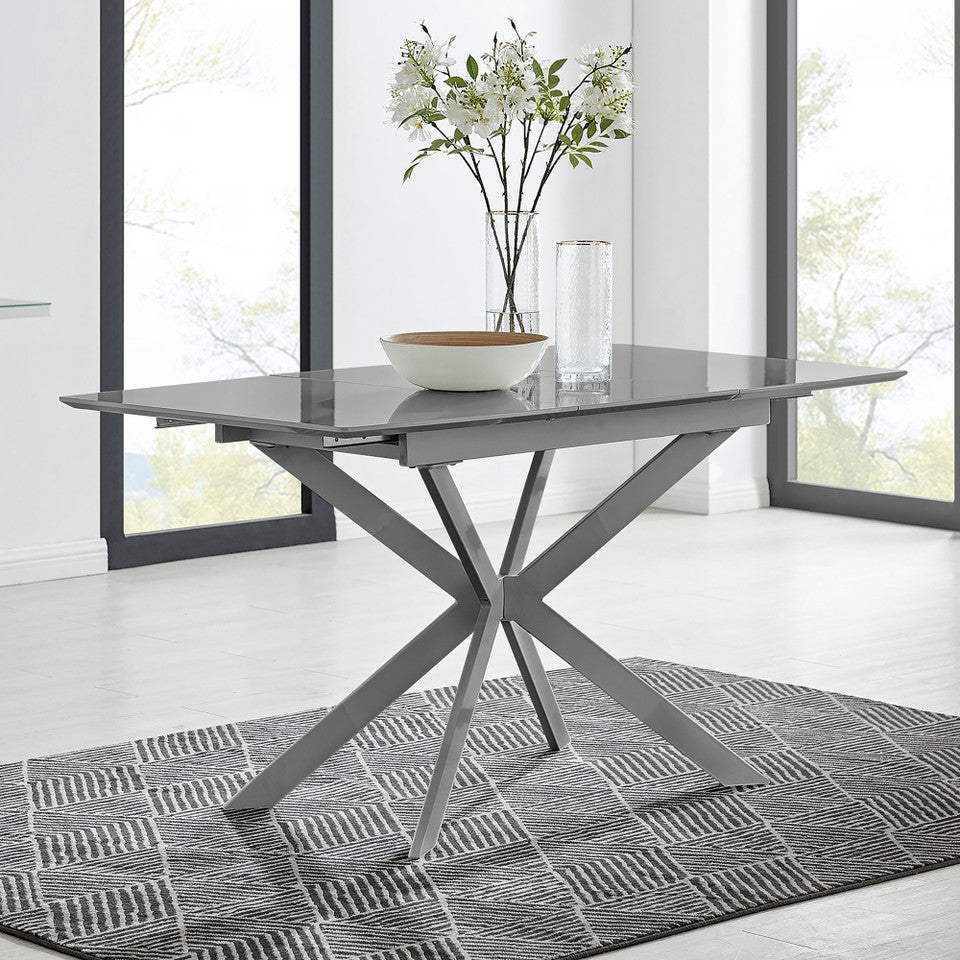 Lira Rectangular White High Gloss and Metal Extending 6 Seater Dining Table