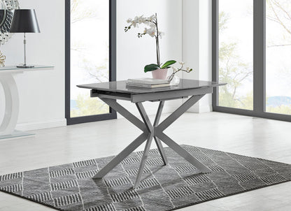 Lira Rectangular White High Gloss and Metal Extending 6 Seater Dining Table