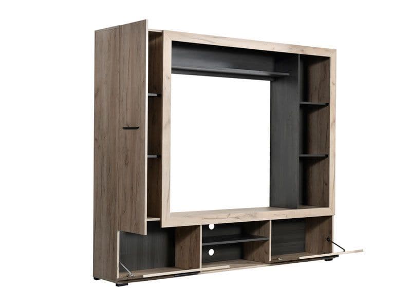 Lucerne Grey Oak Effect And Black Entertaiment Unit Wall TV Cabinet