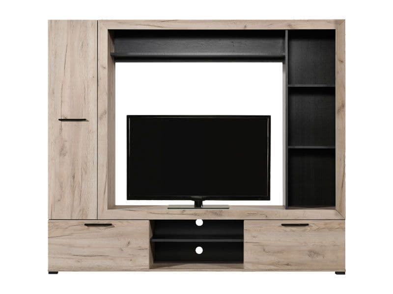 Lucerne Grey Oak Effect And Black Entertaiment Unit Wall TV Cabinet