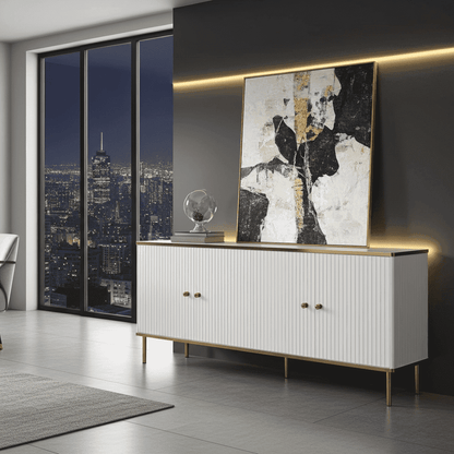 Maison White And Gold 4 Door Wide Sideboard