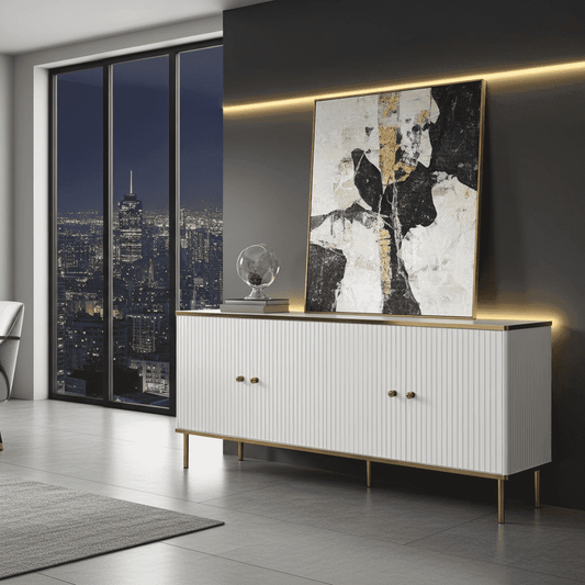 Maison White And Gold 4 Door Wide Sideboard