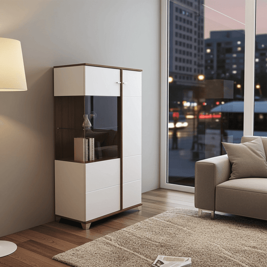 Merlot White Gloss Oak Effect Low Display Cabinet