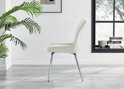 Novara Round Glass Dining Table & 4 Nora Silver Leg Chairs
