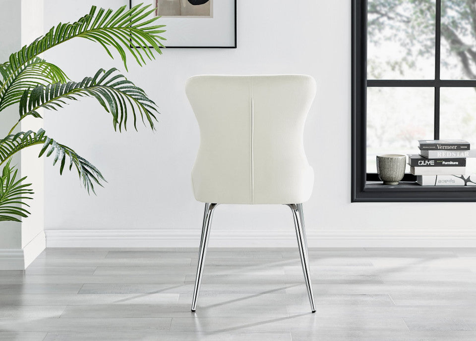 Novara Round Glass Dining Table & 4 Nora Silver Leg Chairs