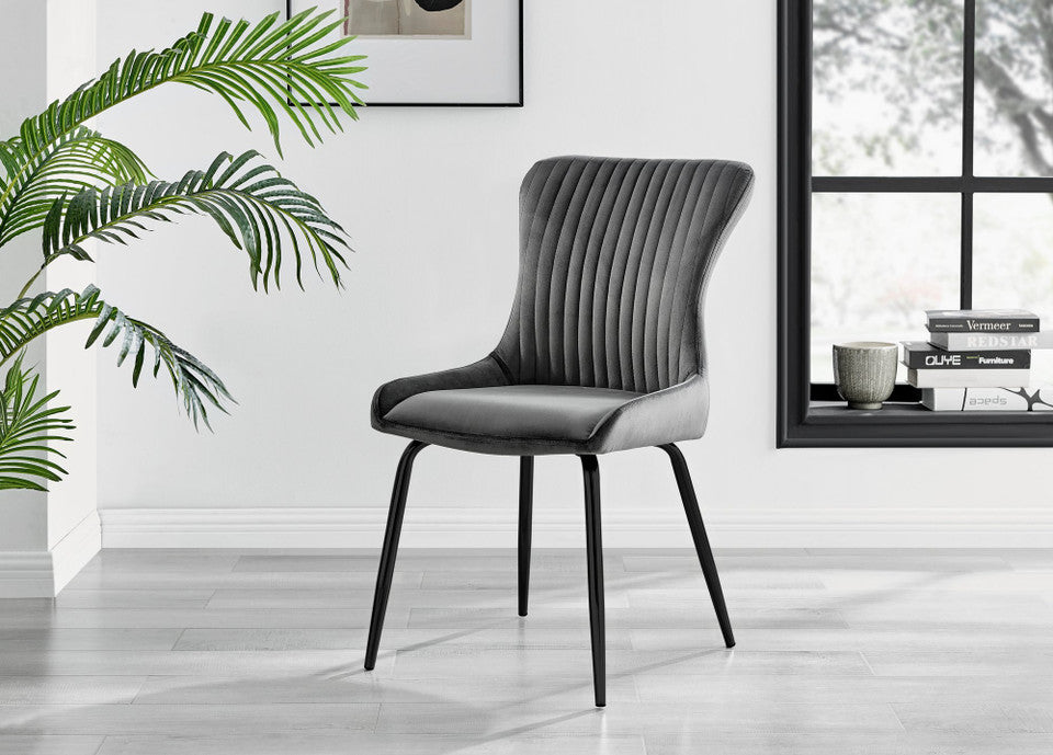 Leonardo Black Leg Glass Dining Table & 6 Nora Black Leg Chairs