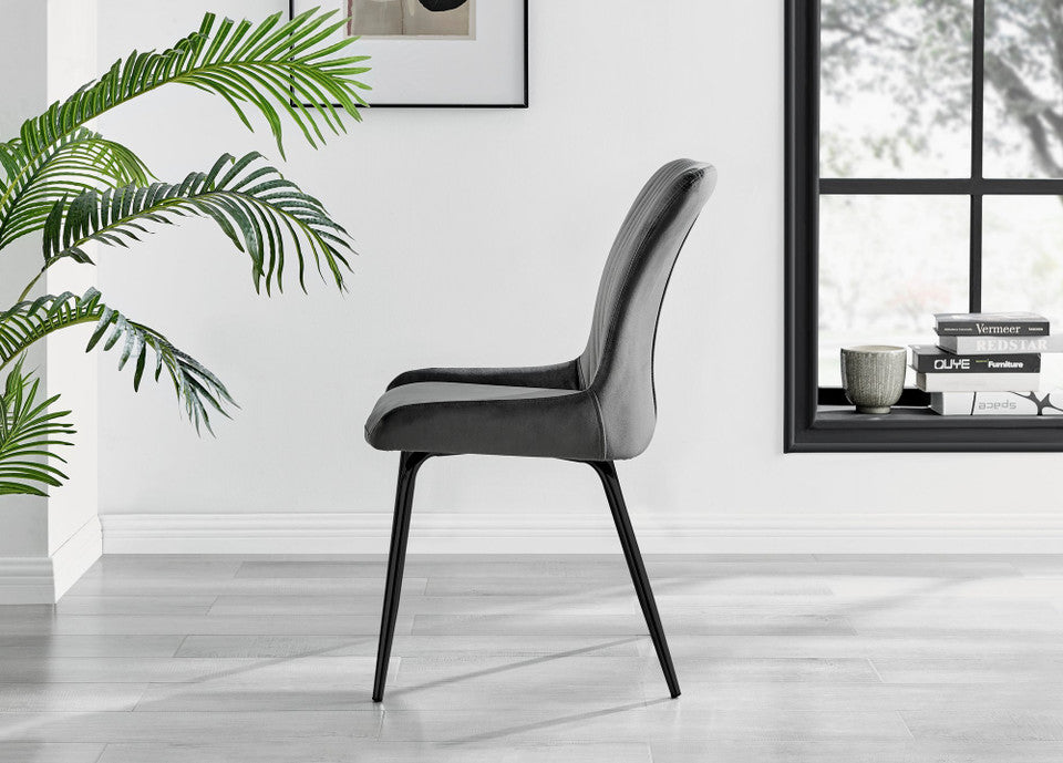 Leonardo Black Leg Glass Dining Table & 6 Nora Black Leg Chairs