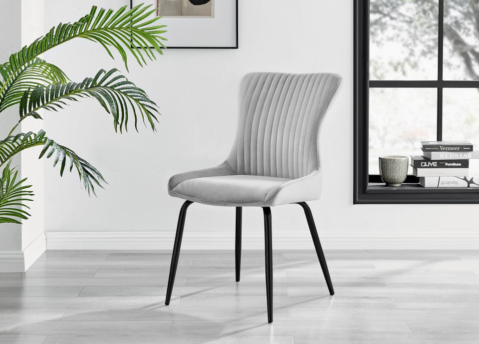 Leonardo Black Leg Glass Dining Table & 6 Nora Black Leg Chairs