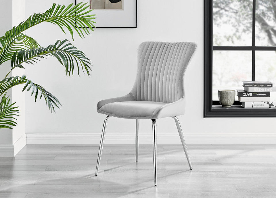 Novara Round Glass Dining Table & 4 Nora Silver Leg Chairs