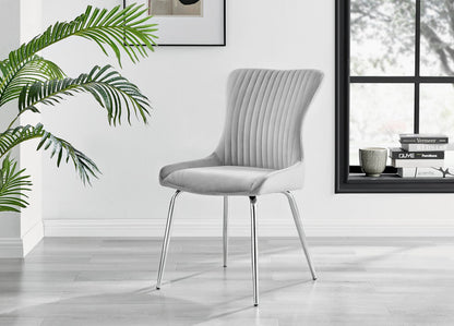 Novara Round Glass Dining Table & 4 Nora Silver Leg Chairs