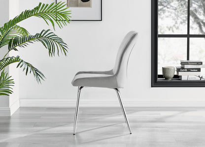 Novara Round Glass Dining Table & 4 Nora Silver Leg Chairs