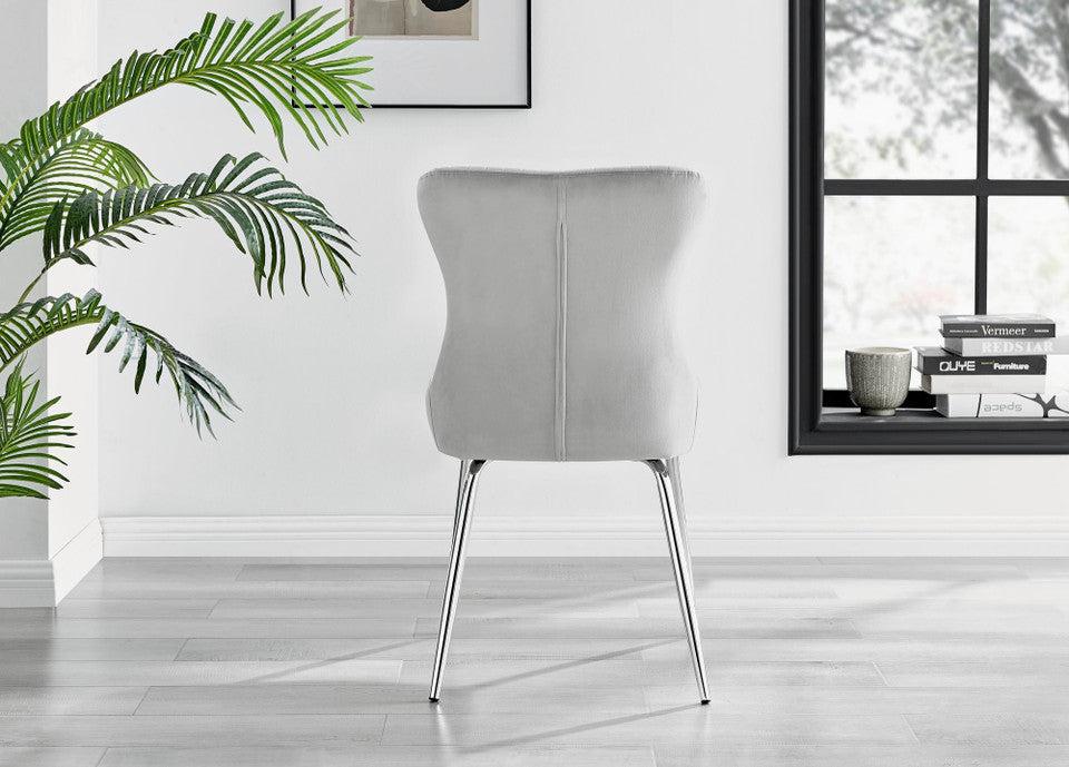 Novara Round Glass Dining Table & 4 Nora Silver Leg Chairs