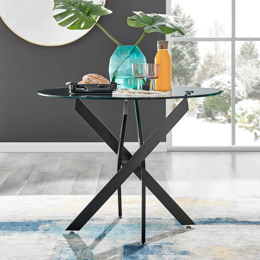 Novara Round Glass and Silver Metal 4 Seater Dining Table