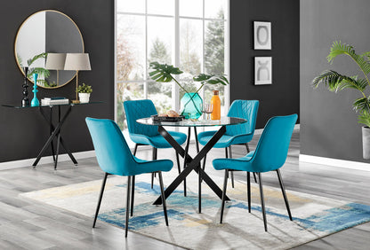 Novara Black Leg Round Glass Dining Table & 4 Pesaro Black Leg Chairs