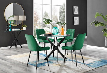 Novara Black Leg Round Glass Dining Table & 4 Pesaro Black Leg Chairs