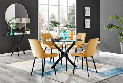 Novara Black Leg Round Glass Dining Table & 4 Pesaro Black Leg Chairs