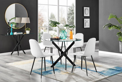 Novara Black Leg Round Glass Dining Table & 4 Corona Black Leg Chairs