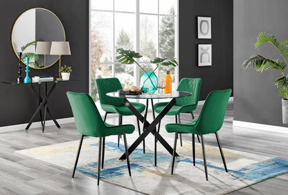 Novara Black Leg Round Glass Dining Table & 4 Pesaro Black Leg Chairs