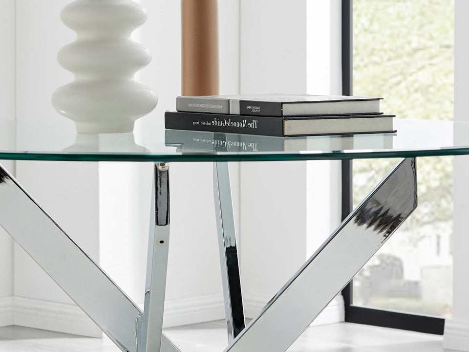 Novara Round Glass and Black Metal 4 Seater Dining Table