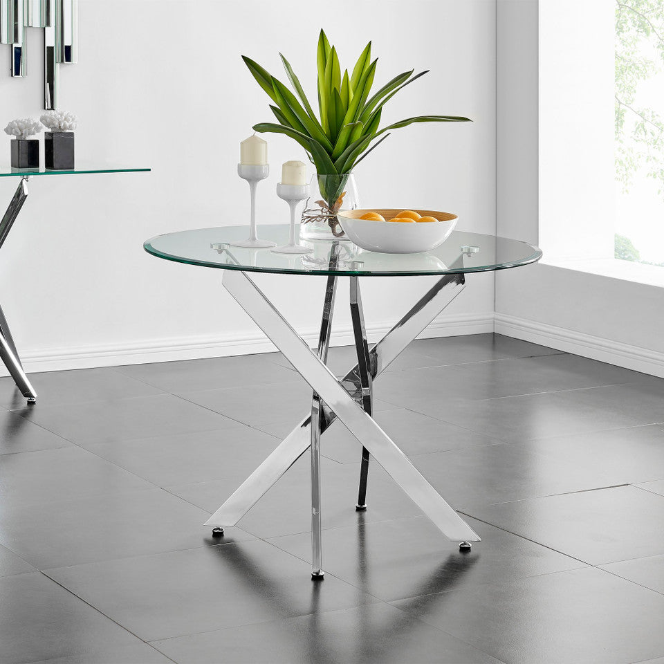 Novara Round Glass and Black Metal 4 Seater Dining Table