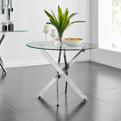 Novara Round Glass and Black Metal 4 Seater Dining Table