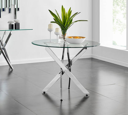 Novara Round Glass and Black Metal 4 Seater Dining Table