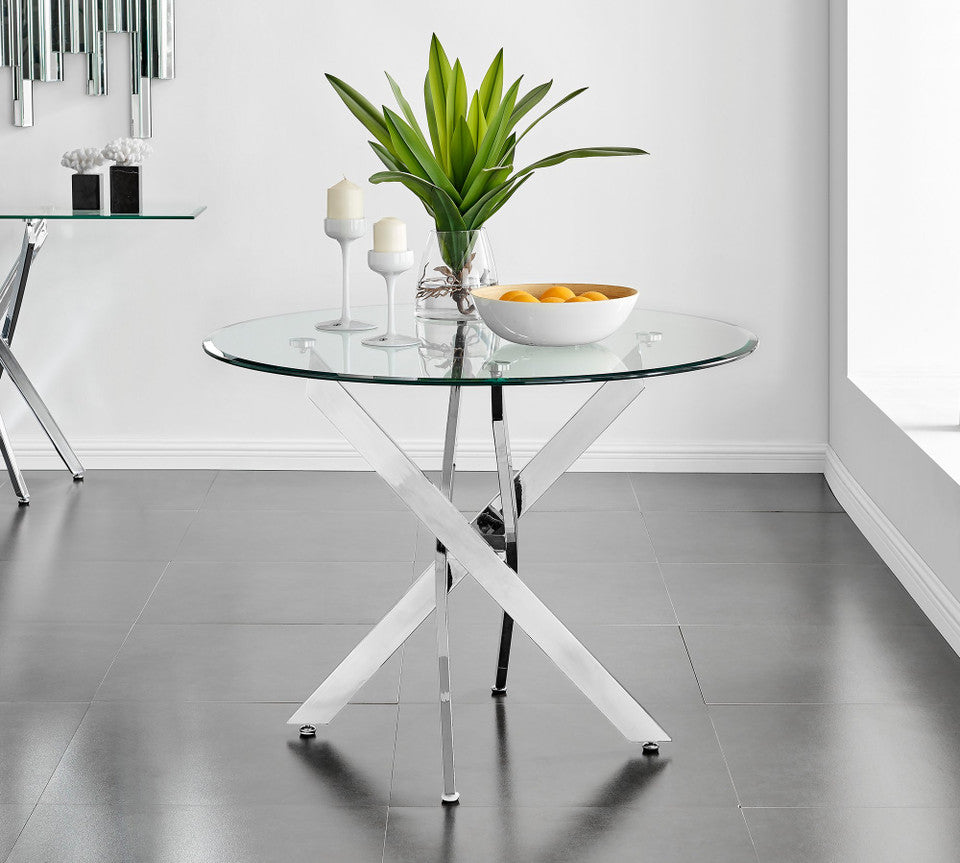 Novara 100Cm Silver & 4 Velvet Belgravia Chairs